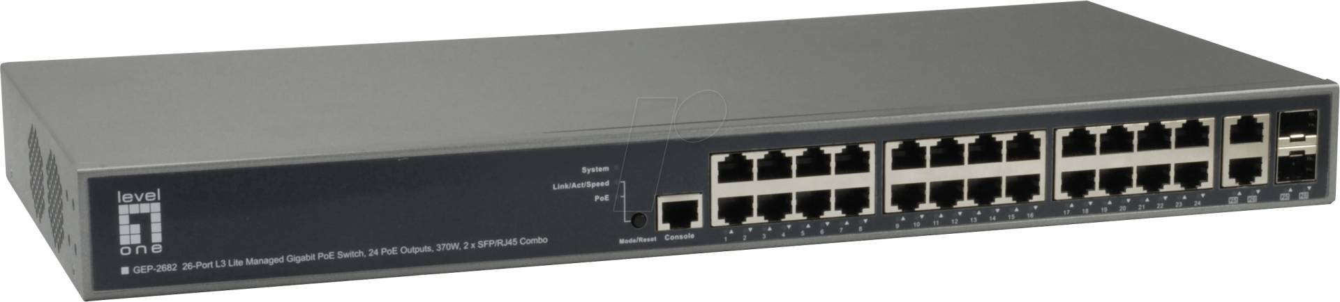 LEVELONE GEP2682 - Switch, 26-Port, Gigabit Ethernet, 24x PoE, 2x SFP/RJ45 von LevelOne