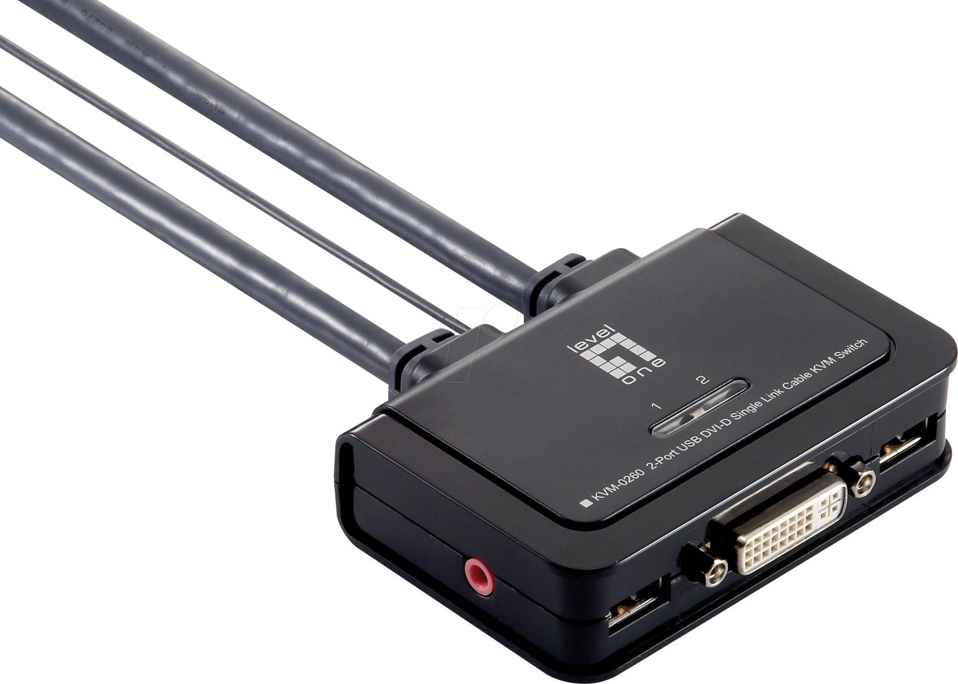 LEVELONE KVM0260 - 2-Port Kabel KVM Switch, DVI, USB, Audio von LevelOne