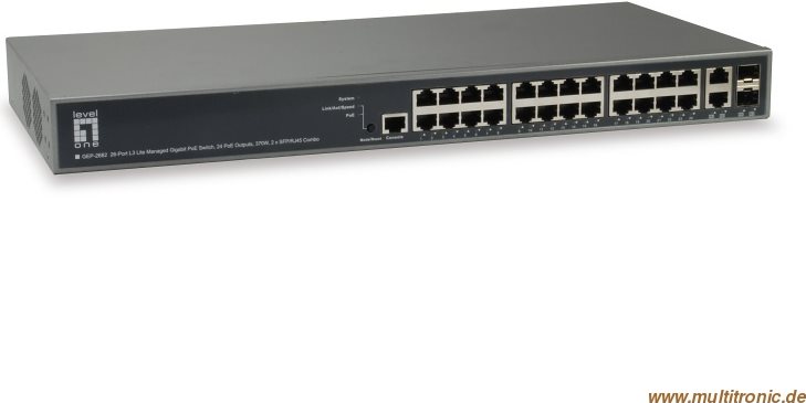 Level One GEP-2682 - Switch - L3 Lite - verwaltet - 24 x 10/100/1000 (PoE+) + 2 x Gigabit SFP - an Rack montierbar - PoE+ von LevelOne