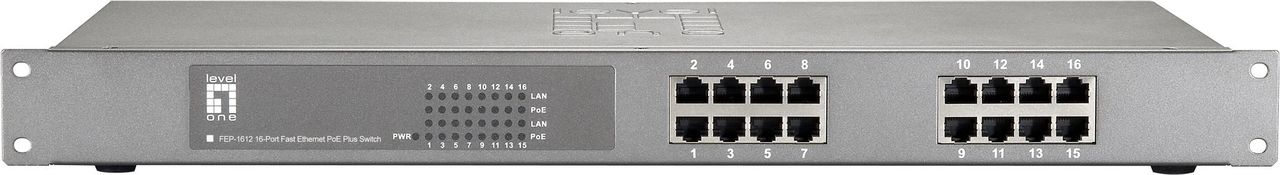 LevelOne FEP-1612 - Fast Ethernet (10/100) - 10BASE-T,100BASE-TX - IEEE 802.3,IEEE 802.3af,IEEE 802.3at,IEEE 802.3u,IEEE 802.3x - Cat3,Cat4,Cat5 - 4000 Eintragungen - 3,2 Gbit/s (FEP-1612W150) von LevelOne