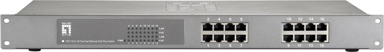 LevelOne FEP-1612W120 - Switch - 16 x 10/100 (PoE+) - an Rack montierbar - PoE+ (480 W) (FEP-1612W120) von LevelOne