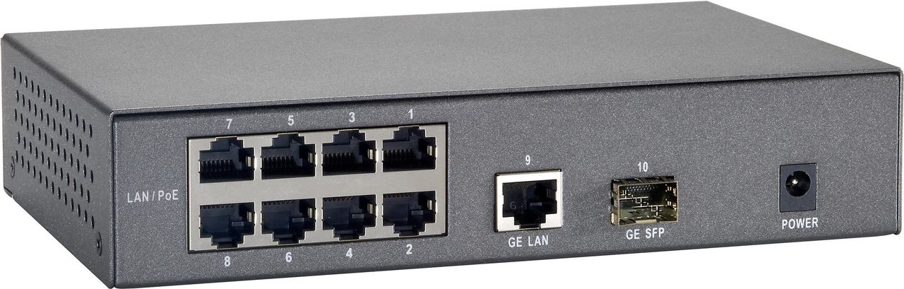 LevelOne FGP-1000W90 - Switch - 8 x 10/100 (PoE) + 1 x 10/100/1000 + 1 x 100/1000 SFP - Desktop, wandmontierbar - PoE (82 W) (FGP-1000W90) von LevelOne