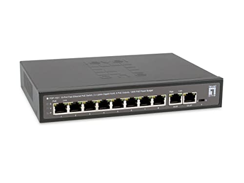 LevelOne FGP-1031 Fast-Ethernet-PoE-Switch mit 10 Ports, 2 x Uplink-Gigabit-RJ45, 8 PoE-Ausgänge, 120 W PoE-Leistungsbudget von LevelOne