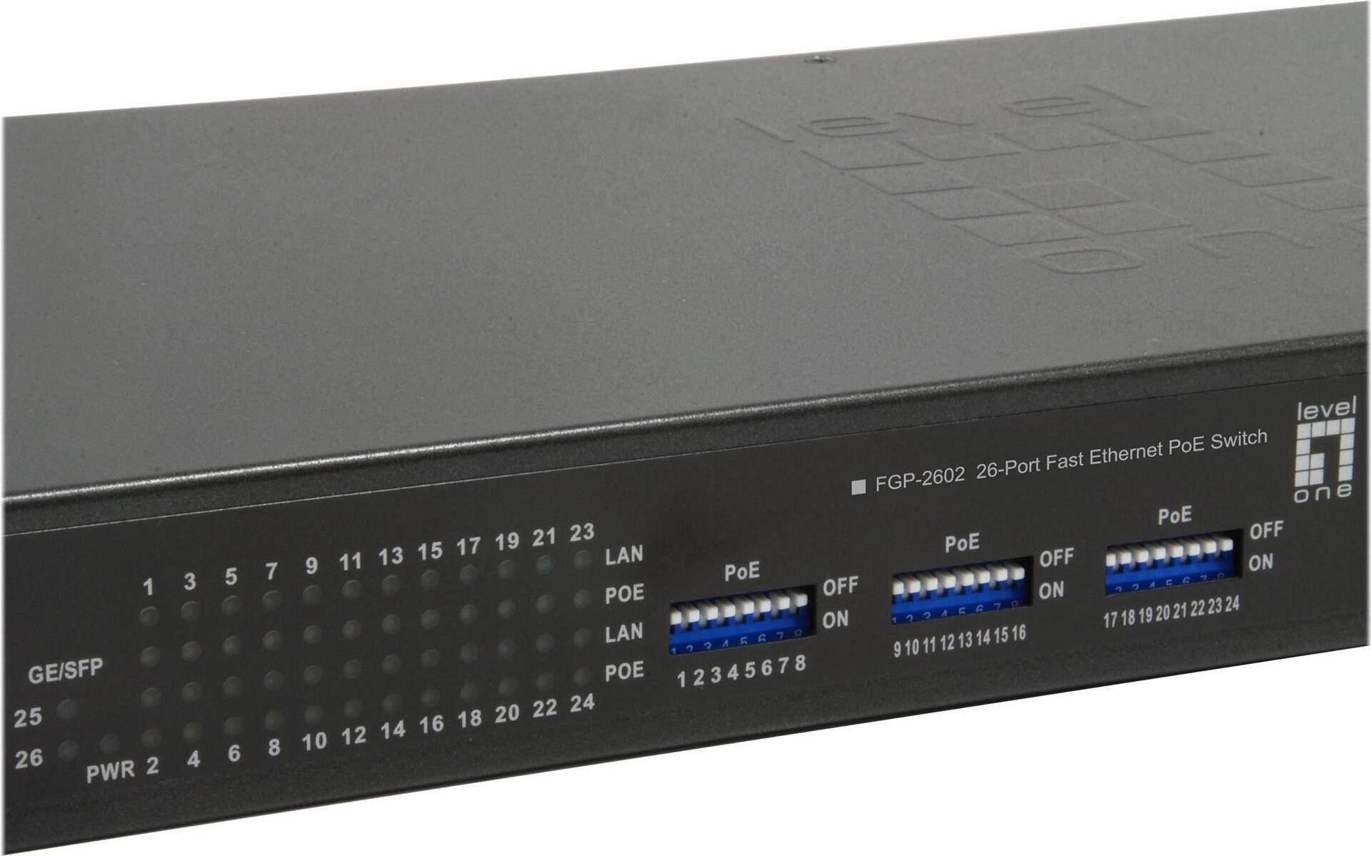 LevelOne FGP-2602W380 - Switch - 24 x 10/100 (PoE+) + 2 x Gigabit SFP - an Rack montierbar - PoE+ (FGP-2602W380) von LevelOne