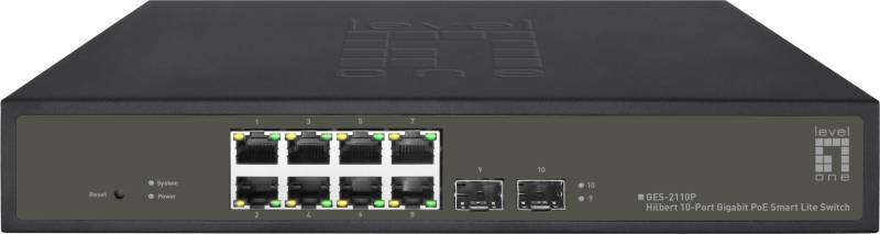 LevelOne Hilbert 10-Port Gigabit PoE Smart Lite Switch - 8 PoE Ausgänge - 2 x Gigabit SFP - 802.3at/af PoE - 130W PoE-Leistungsbudget (GES-2110P) von LevelOne