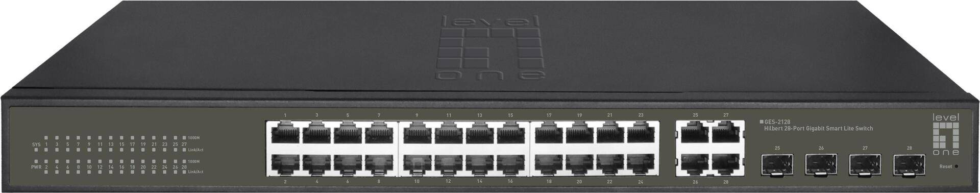 LevelOne Hilbert 28-Port Gigabit Smart Lite Switch - 24 x Gigabit RJ45 - 4 x Gigabit SFP/RJ45 Combo (GES-2128) von LevelOne