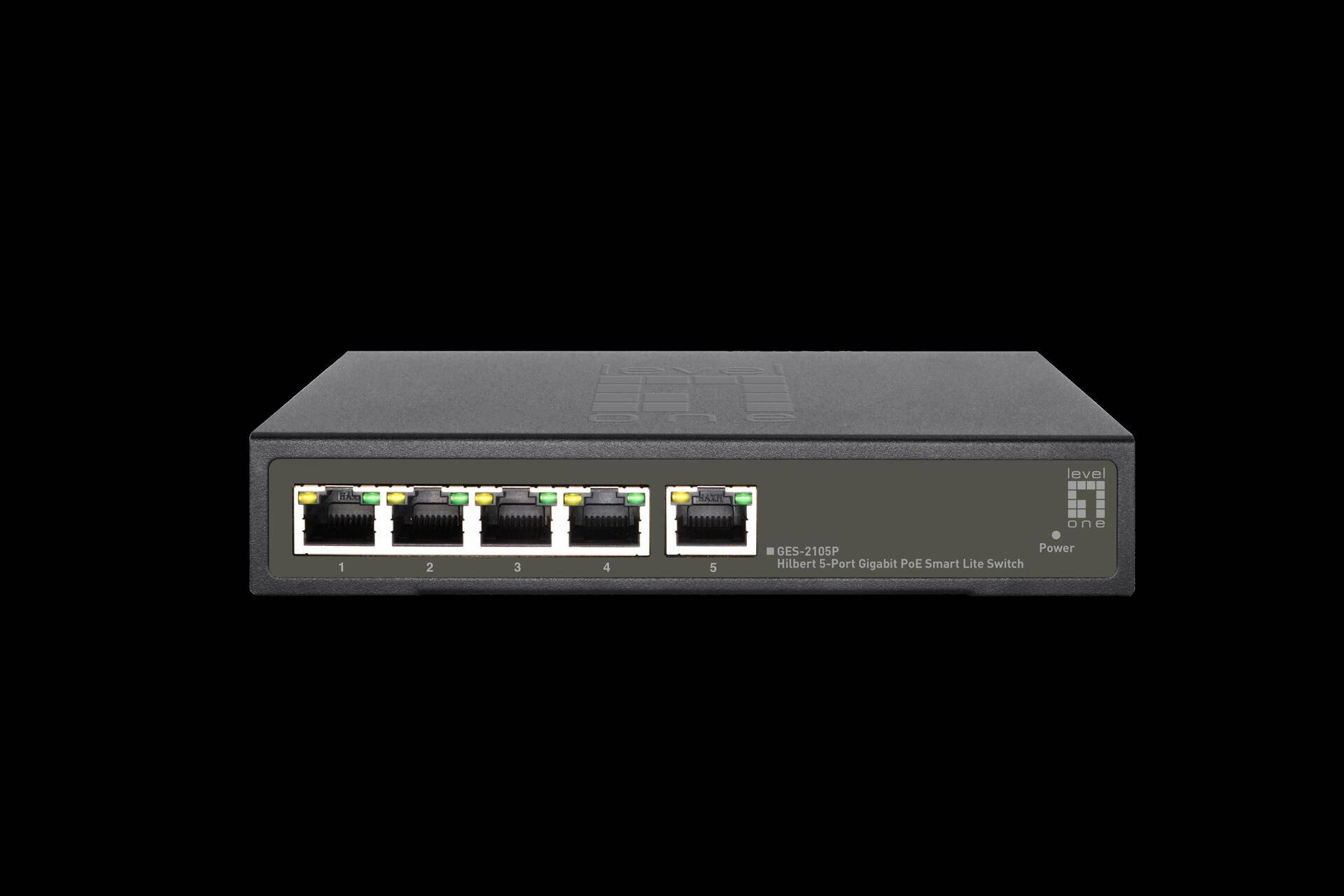 LevelOne Hilbert 5-Port Gigabit PoE Smart Lite Switch - 802.3at/af PoE - 4 PoE Ausgänge - 60W PoE-Leistungsbudget (GES-2105P) von LevelOne