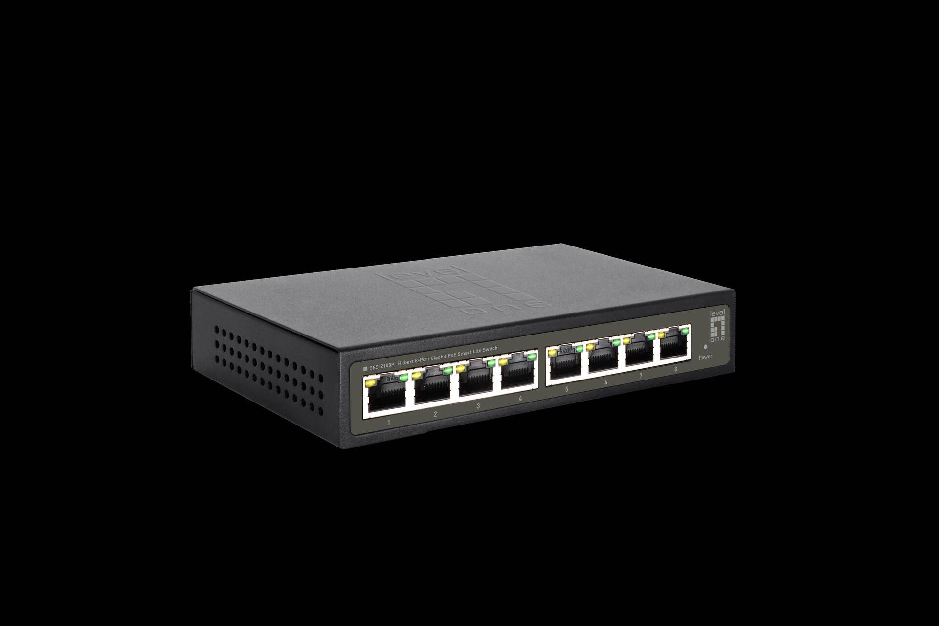 LevelOne Hilbert 8-Port Gigabit PoE Smart Lite Switch - 802.3at/af PoE - 8 PoE Ausgänge - 112.8W PoE-Leistungsbudget (GES-2108P) von LevelOne