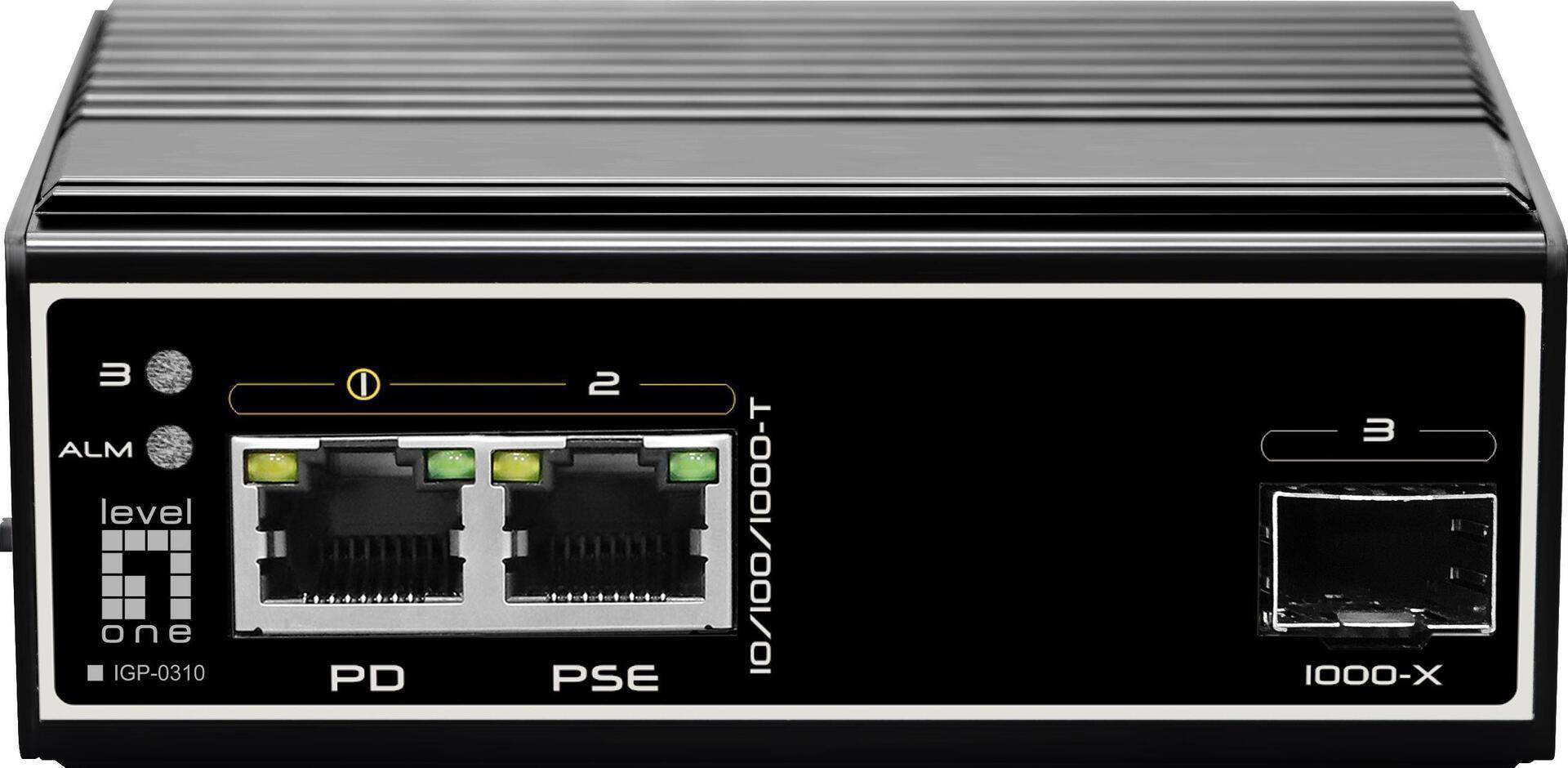 LevelOne IGP-0310 - Switch - 2 x 10/100/1000 (2 PoE+) + 1 x Gigabit SFP - Desktop, an DIN-Schiene montierbar, wandmontierbar - PoE+ (30 W) von LevelOne