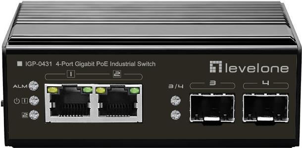 LevelOne IGP-0431 - Switch - unmanaged - 2 x 10/100/1000 (PoE) + 2 x Gigabit SFP - an DIN-Schiene montierbar - PoE - DC power von LevelOne