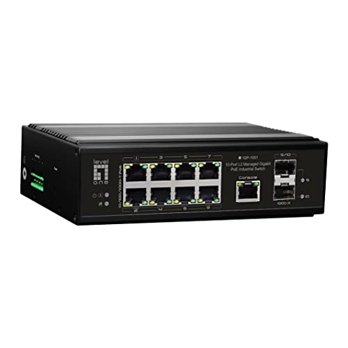 LevelOne IGP-1061 10-Port L2 Managed Gigabit PoE Industrial Switch, 802.3AT/AF/BT PoE, DIN-Rail, -40°C bis 75°C von LevelOne