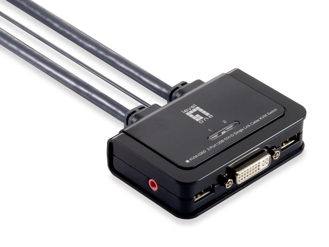 LevelOne KVM-0260 2-Port USB DVI-D Single Link Cable KVM Switch, audio support von LevelOne