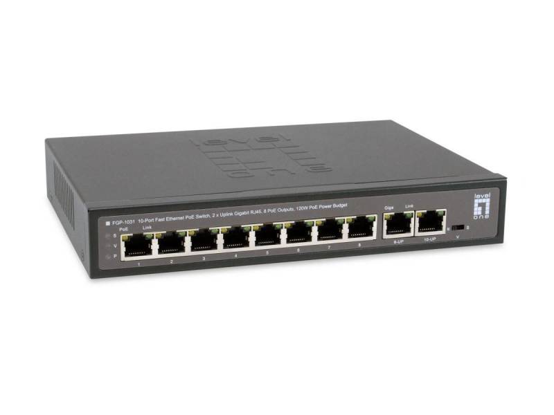 LevelOne Switch 10 Fast Ethernet-Ports mit 8 PoE-Ports 120W 2 Uplink Gigabit-... von LevelOne