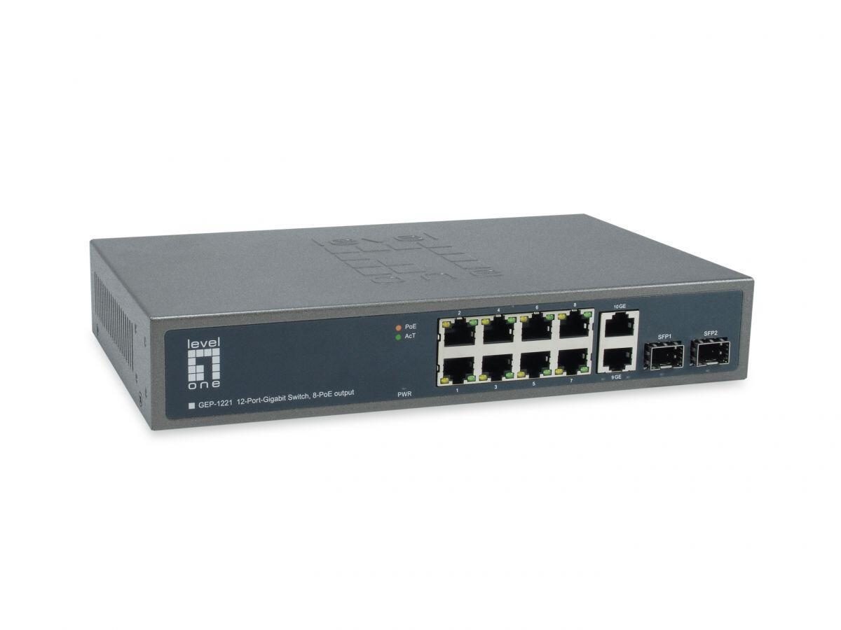 LevelOne Switch 12 Gigabit Ethernet-Ports mit 8 PoE-Ports 150W, 2 Gigabit-Por... von LevelOne