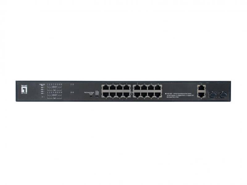 LevelOne Switch 20 Fast Ethernet-Ports mit 16 PoE-Ports 270W 2 Gigabit-Ports,... von LevelOne