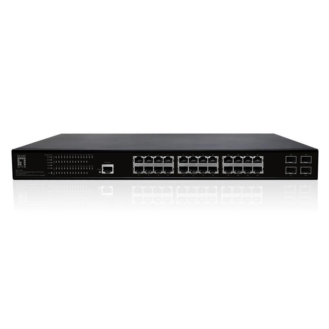 LevelOne Switch 28 Gigabit Ethernet-Ports mit 24 PoE-Ports 390W, 4 Gigabit SF... LevelOne Switch 28 Gigabit Ethernet-Ports mit 24 PoE-Ports 390W, 4 Gigabit SF... von LevelOne