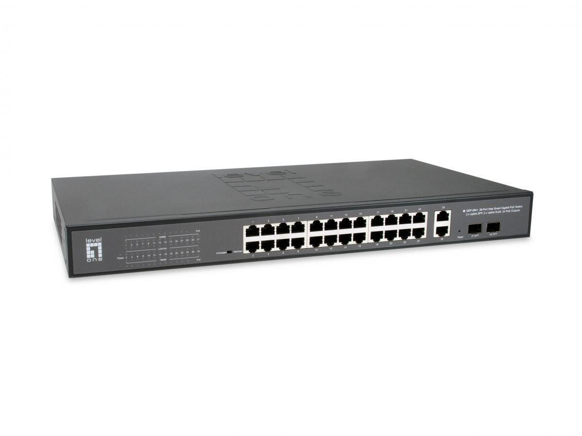 LevelOne Switch Web Smart 28 Gigabit Ethernet-Ports mit 24 PoE-Ports 375W, 2 ... von LevelOne