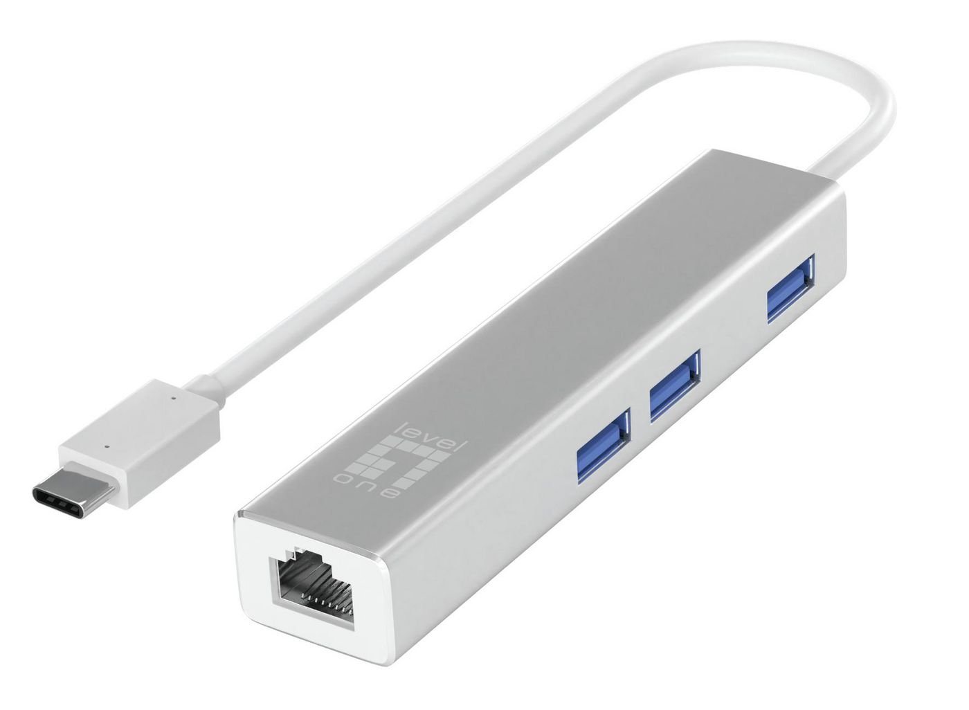 Levelone LEVEL ONE LevelOne USB-C 4-Port USB3.0(3x)+ Gbit(1x) LAN Port silber Netzwerk-Switch von Levelone
