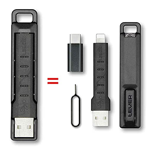 Lever Gear CableKit – 2-in-1 USB-Handy-Ladekabel/Datenkabel mit Schlüsselanhänger, kompatibel mit iPhone, inkl. USB-C-Adapter für Samsung und andere USB-C-Geräte (2 Stück) von Lever Gear