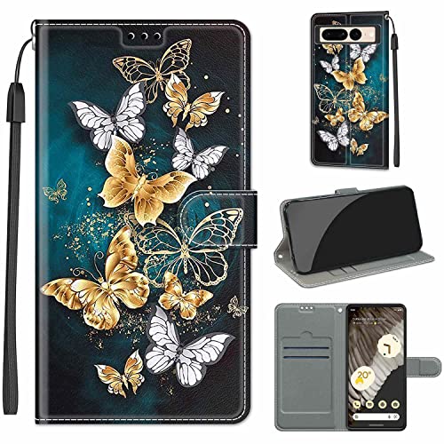 LeviDo Kompatibel für Google Pixel 7 Pro Hülle Silikon Lustig Muster Motiv PU Leder Kartenfach Klappbar Magnetisch Hüllen 360 Grad Case Brieftasche Wallet Handyhülle Stoßfest Cover, Schmetterling 2 von LeviDo-EU