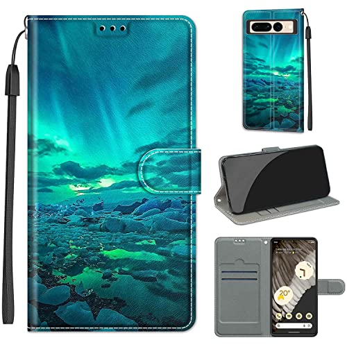 LeviDo Kompatibel für Google Pixel 7 Pro Hülle Silikon Lustig Muster Motiv PU Leder Kartenfach Klappbar Magnetisch Hüllen 360 Grad Case Brieftasche Wallet Handyhülle Stoßfest Cover, grün von LeviDo-EU