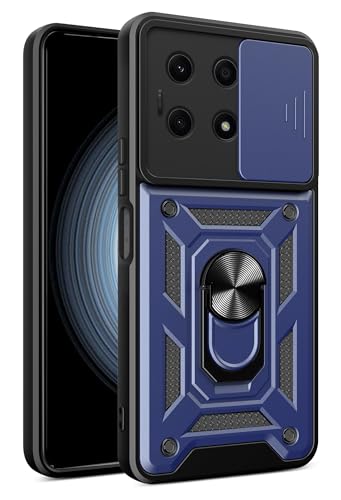 LeviDo Kompatibel für Honor X8A Hülle Silikon mit Slide Kameraschutz Cover Hüllen Case mit Ring Ständer Halter Handyhalterung Auto Magnet Handyhülle Stoßfest Cover, Blau von LeviDo-EU