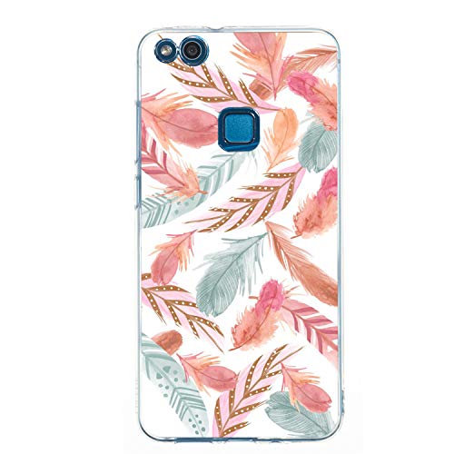 LeviDo Kompatibel für Huawei P10 Lite Hülle Silikon Ultra Dünn Hüllen Transparent Durchsichtig Bumper Gummi Case Lustig Muster Motiv Handyhülle Schutzhülle Stoßfest Cover, Feder von LeviDo-EU