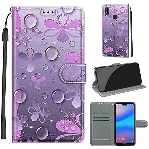 LeviDo Kompatibel für Huawei P20 Lite 2018 Hülle Silikon Lustig Muster Motiv PU Leder Kartenfach Klappbar Magnetisch Flip Hüllen 360 Grad Case Brieftasche Wallet Handyhülle Stoßfest Cover, Blume von LeviDo-EU