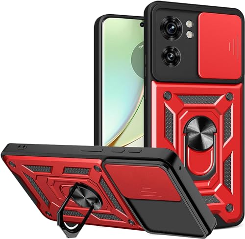 LeviDo Kompatibel für Motorola Edge 40 Hülle Silikon mit Slide Kameraschutz Cover Hüllen Case mit Ring Ständer Halter Handyhalterung Auto Magnet Handyhülle Stoßfest Cover, Rot von LeviDo-EU