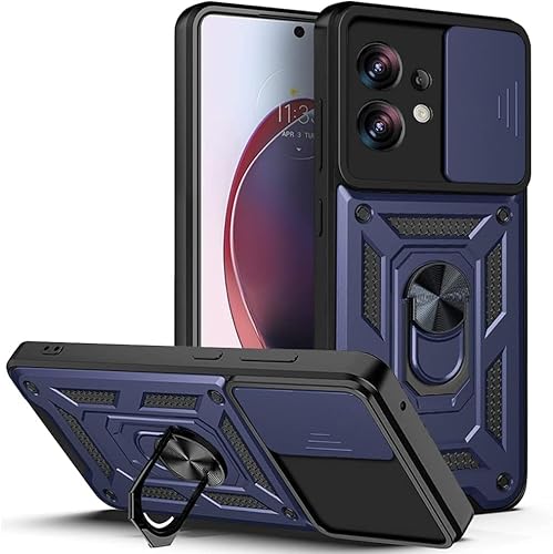 LeviDo Kompatibel für Motorola Moto G32 Hülle Silikon mit Slide Kameraschutz Cover Hüllen Case mit Ring Ständer Halter Handyhalterung Auto Magnet Handyhülle Stoßfest Cover, Blau von LeviDo-EU