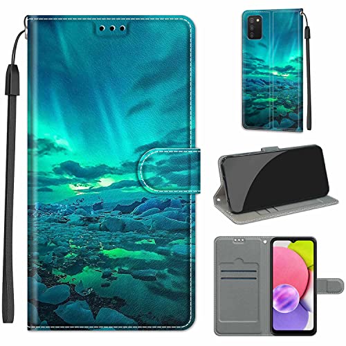 LeviDo Kompatibel für Samsung Galaxy A03s Hülle Silikon Lustig Muster Motiv PU Leder Kartenfach Klappbar Magnetisch Flip Hüllen 360 Grad Case Brieftasche Wallet Handyhülle Stoßfest Cover, grün von LeviDo-EU