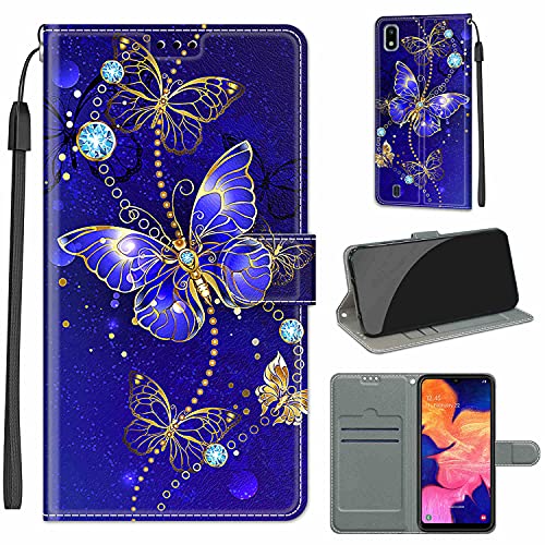 LeviDo Kompatibel für Samsung Galaxy A10 2019 Hülle Silikon Muster Motiv PU Leder Kartenfach Klappbar Magnetisch Hüllen 360 Grad Case Brieftasche Wallet Handyhülle Stoßfest Cover, Schmetterling 1 von LeviDo-EU