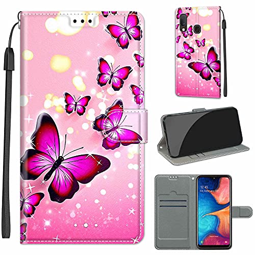 LeviDo Kompatibel für Samsung Galaxy A20e 2019 Hülle Silikon Muster Motiv PU Leder Kartenfach Klappbar Magnetisch Hüllen 360 Grad Case Brieftasche Wallet Handyhülle Stoßfest Cover, Schmetterling von LeviDo-EU