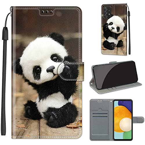 LeviDo Kompatibel für Samsung Galaxy A53 5G Hülle Silikon Lustig Muster Motiv PU Leder Kartenfach Klappbar Magnetisch Hüllen 360 Grad Case Brieftasche Wallet Handyhülle Stoßfest Cover, Panda von LeviDo-EU