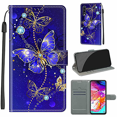 LeviDo Kompatibel für Samsung Galaxy A70 2019 Hülle Silikon Lustig Muster Motiv Leder Kartenfach Klappbar Magnetisch Hüllen 360 Grad Case Brieftasche Wallet Handyhülle Stoßfest Cover, Schmetterling 1 von LeviDo-EU