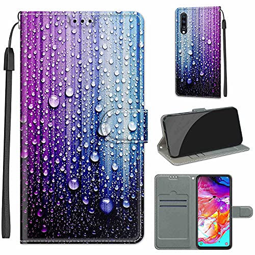 LeviDo Kompatibel für Samsung Galaxy A70 2019 Hülle Silikon Lustig Muster Motiv PU Leder Kartenfach Klappbar Magnetisch Hüllen 360 Grad Case Brieftasche Wallet Handyhülle Stoßfest Cover, lila-blau von LeviDo-EU