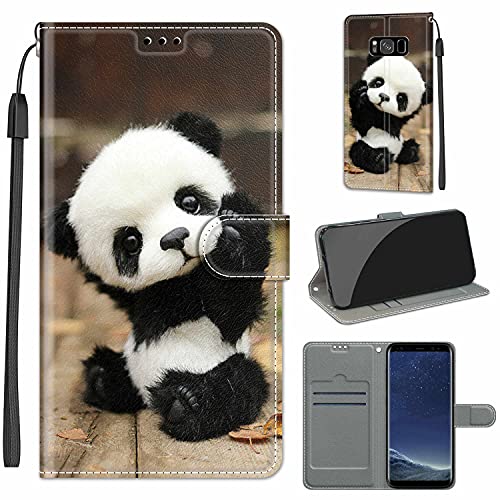 LeviDo Kompatibel für Samsung Galaxy S8 Hülle Silikon Lustig Muster Motiv PU Leder Kartenfach Klappbar Magnetisch Flip Hüllen 360 Grad Case Brieftasche Wallet Handyhülle Stoßfest Cover, Panda von LeviDo-EU