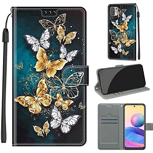 LeviDo Kompatibel für Xiaomi Redmi Note 10 5G Hülle Silikon Muster Motiv PU Leder Kartenfach Klappbar Magnetisch Hüllen 360 Grad Case Brieftasche Wallet Handyhülle Stoßfest Cover, Schmetterling 2 von LeviDo-EU