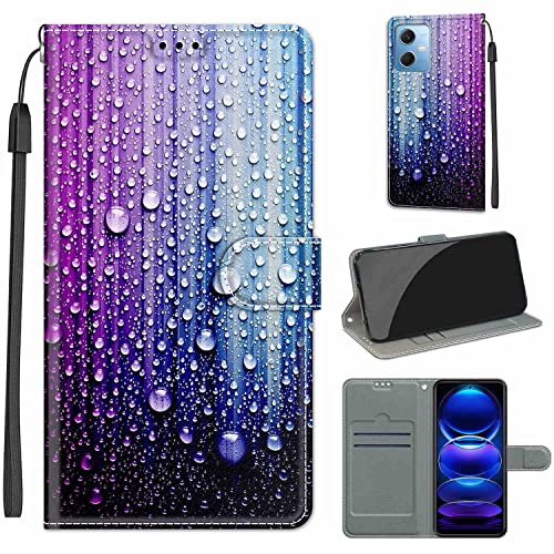 LeviDo Kompatibel für Xiaomi Redmi Note 12 Hülle Silikon Lustig Muster Motiv PU Leder Kartenfach Klappbar Magnetisch Hüllen 360 Grad Case Brieftasche Wallet Handyhülle Stoßfest Cover, lila-blau von LeviDo-EU