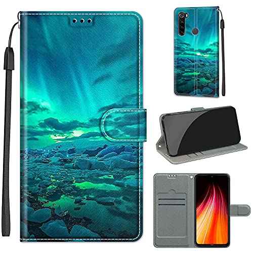 LeviDo Kompatibel für Xiaomi Redmi Note 8 2021/Redmi Note 8 Hülle Silikon Lustig Muster Motiv Leder Kartenfach Klappbar Magnetisch Hüllen 360 Grad Case Brieftasche Wallet Handyhülle Cover, grün von LeviDo-EU