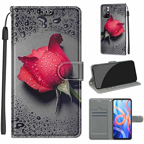 LeviDo Schutzhülle für Xiaomi Redmi Note 11 (6,43 Zoll)/Redmi Note 11S (6,43 Zoll), Silikonhülle, PU-Leder, Magnetverschluss, Standfunktion, lustiges Motiv mit Kordel, Brieftasche, Bumper, Rosa von LeviDo-EU