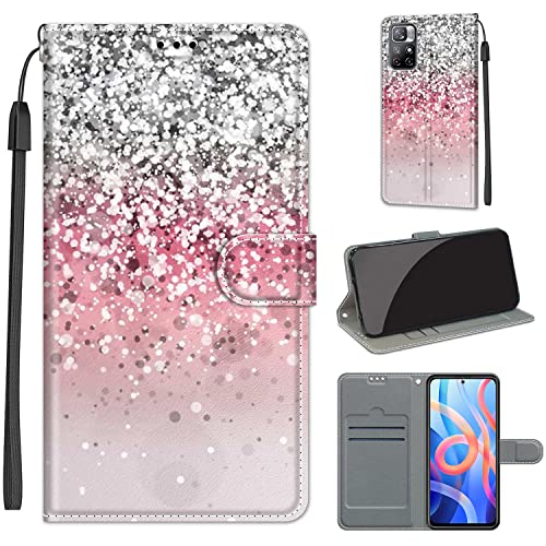 LeviDo Schutzhülle für Xiaomi Redmi Note 11 (6,43 Zoll)/Redmi Note 11S (6,43 Zoll) Schutzhülle aus Silikon, magnetisch, Klappdeckel, Standfunktion, Motiv mit Kordel, Brieftasche, Bumperhülle, Rosa / von LeviDo-EU