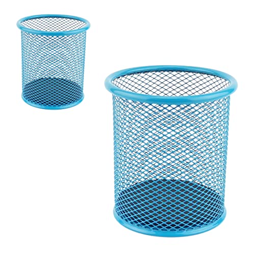 LEVIATAN- 2 Stück - Metall Stifteköcher | Stiftehalter rund aus Drahtmetall | Mesh Multifunktions Becher für Kugelschreiber Ø91 mm Blau von Leviatan