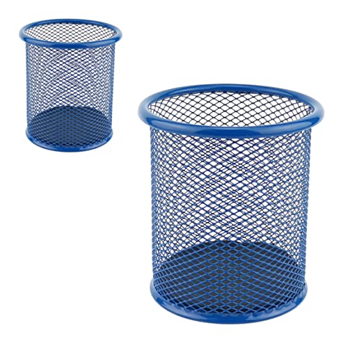 LEVIATAN - 2 Stück - Metall Stifteköcher | Stiftehalter rund aus Drahtmetall | Mesh Multifunktions Becher für Kugelschreiber Ø91 mm Marineblau von Leviatan