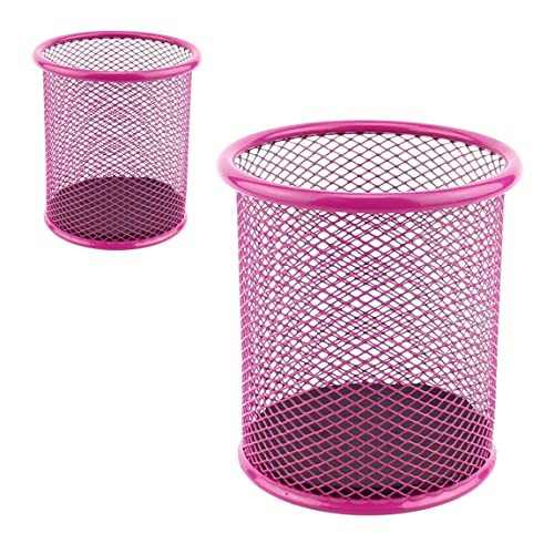 LEVIATAN- 2 Stück - Metall Stifteköcher | Stiftehalter rund aus Drahtmetall | Mesh Multifunktions Becher für Kugelschreiber Ø91 mm Rosa von Leviatan