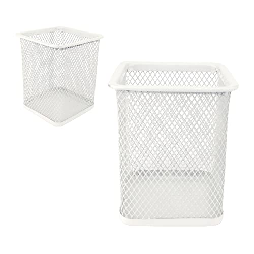 LEVIATAN - 2 Stück - Metall eckig Stifteköcher | Stiftehalter Würfel aus Drahtmetall | Mesh Multifunktions Becher für Kugelschreiber Perlmuttfarben von Leviatan