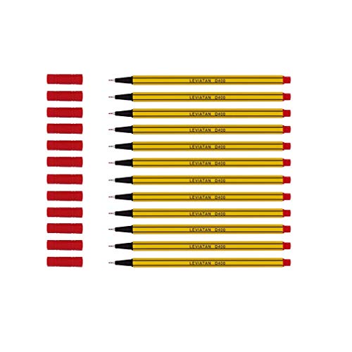 LEVIATAN D400 Fineliner Rot 12 Stück - Feinleiner Stift Bunt Für Den Täglichen Gebrauch Geeignet, Schreib und Schulbedarf - Linienbreite Ca. 0.4 Mm Feinlinerfilzstifte von Leviatan