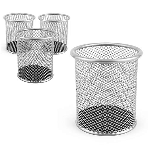 LEVIATAN Leviatan Metall Stifteköcher 24 Stück | Stiftehalter rund aus Drahtmetall | Mesh Multifunktions Becher für Kugelschreiber Ø91 mm Silber von Leviatan