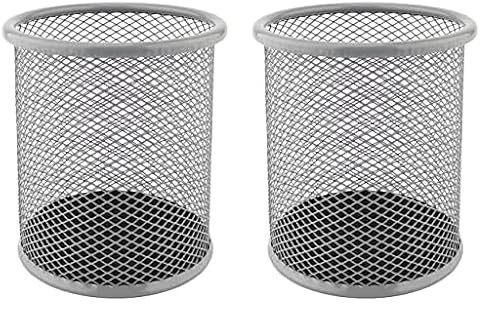 LEVIATAN Metall Stifteköcher | Stiftehalter rund aus Drahtmetall | Mesh Multifunktions Becher für Kugelschreiber Ø91 mm Aschgrau (Packung mit 2) von Leviatan