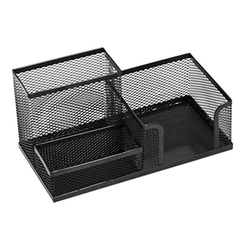 LEVIATAN Schreibtisch Organizer | Stiftehalter Schreibtisch Stifteköcher Tisch-Organizer aus Metall | Büroablage mit Zettelhalter Mesh | 205x103x98mm Schwarz von Leviatan